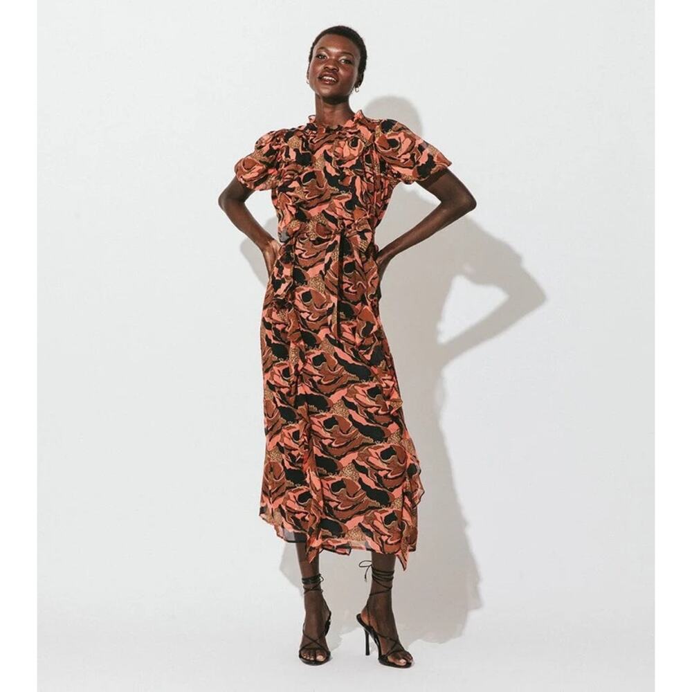Cleobella Floral Midi Dress in Black and Coral